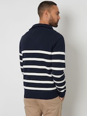 Threadbare Blue Striped Knitted Quarter Zip Jumper - Image 2 of 4