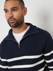 Threadbare Blue Striped Knitted Quarter Zip Jumper - Image 3 of 4