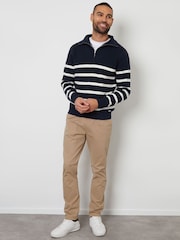 Threadbare Blue Striped Knitted Quarter Zip Jumper - Image 4 of 4
