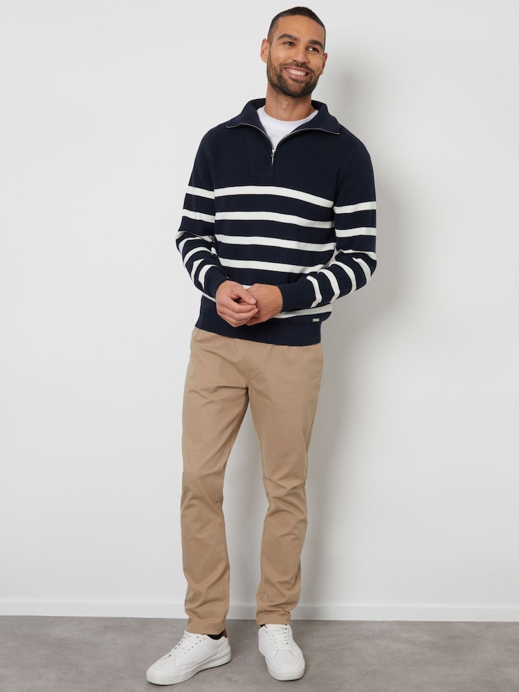 Threadbare Blue Striped Knitted Quarter Zip Jumper - Image 4 of 4