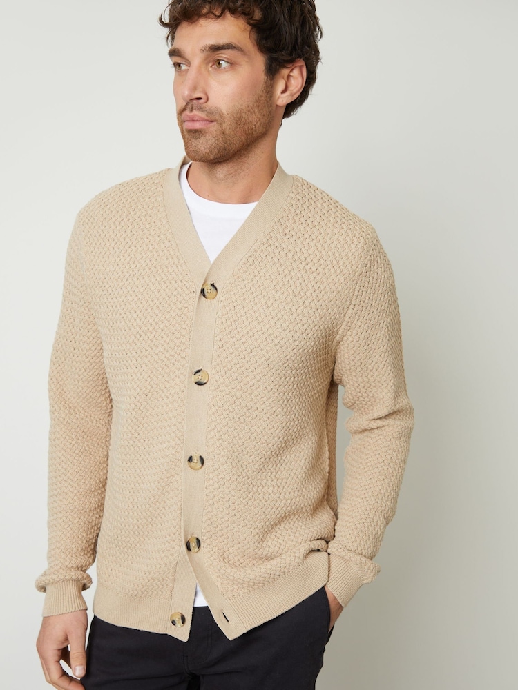Threadbare Brown Basket Stitch Cardigan - Image 3 of 5