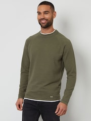 Threadbare Olive Textured Raglan Mock T-Shirt Crew Neck Jumper - Image 1 of 4