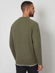 Threadbare Olive Textured Raglan Mock T-Shirt Crew Neck Jumper - Image 2 of 4