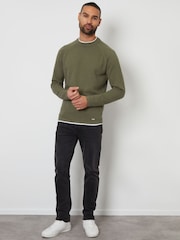 Threadbare Olive Textured Raglan Mock T-Shirt Crew Neck Jumper - Image 3 of 4