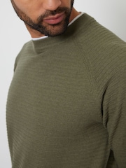 Threadbare Olive Textured Raglan Mock T-Shirt Crew Neck Jumper - Image 4 of 4