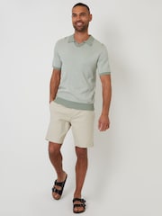 Threadbare Green Jacquard Geo Trophy Neck Knitted Polo Shirt - Image 3 of 4