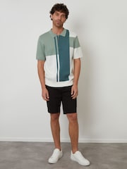 Threadbare Green Colourblock Quarter Zip Knitted Polo Shirt - Image 3 of 4