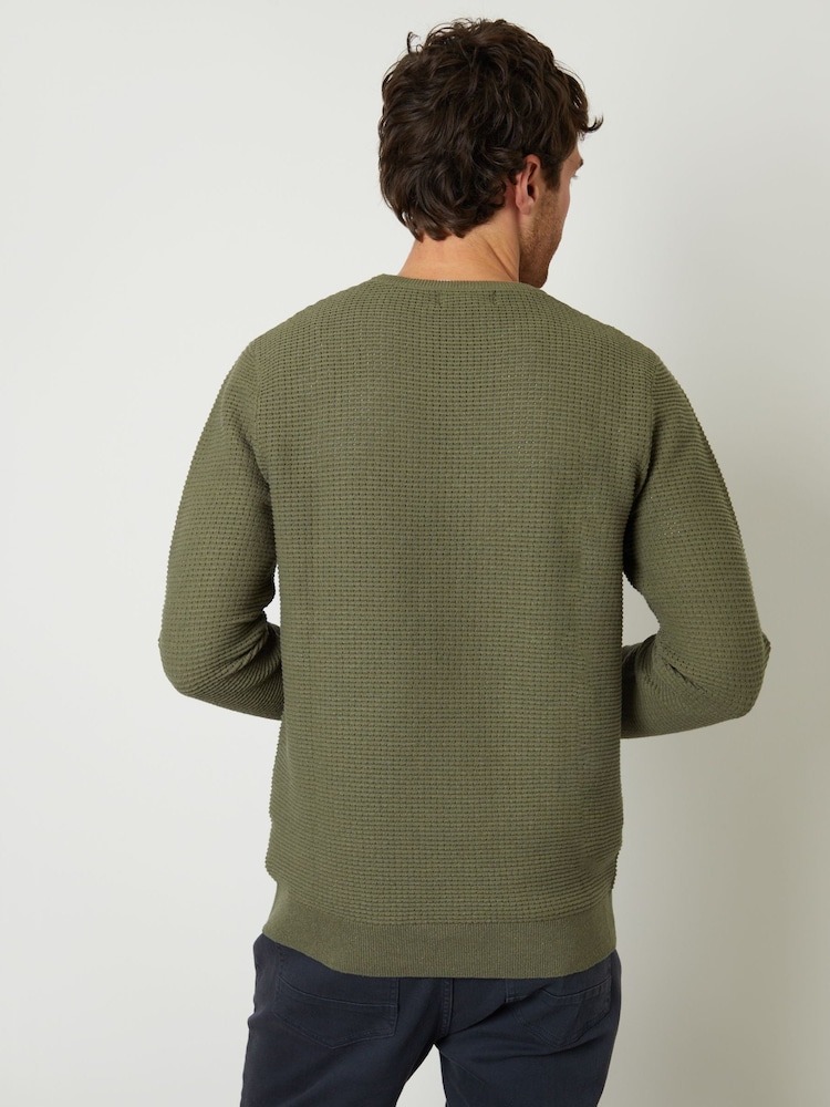 Threadbare Olive Crochet Knit Crew Neck Jumper - Image 2 of 4 Threadbare Olive Crochet Knit Crew Neck Jumper - Image 2 of 4