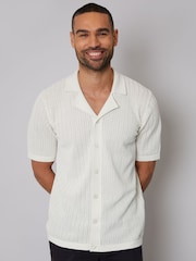 Threadbare Cream Textured Revere Collar Knitted Shirt - Image 2 of 5