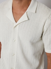 Threadbare Cream Textured Revere Collar Knitted Shirt - Image 5 of 5