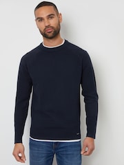 Threadbare Navy Textured Raglan Mock T-Shirt Crew Neck Jumper - Image 1 of 4