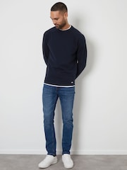 Threadbare Navy Textured Raglan Mock T-Shirt Crew Neck Jumper - Image 3 of 4