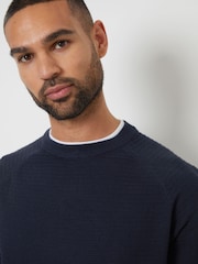 Threadbare Navy Textured Raglan Mock T-Shirt Crew Neck Jumper - Image 4 of 4