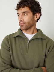 Threadbare Olive Green' Rib Panel Quarter Zip Jumper - Image 2 of 4