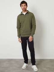 Threadbare Olive Green' Rib Panel Quarter Zip Jumper - Image 3 of 4