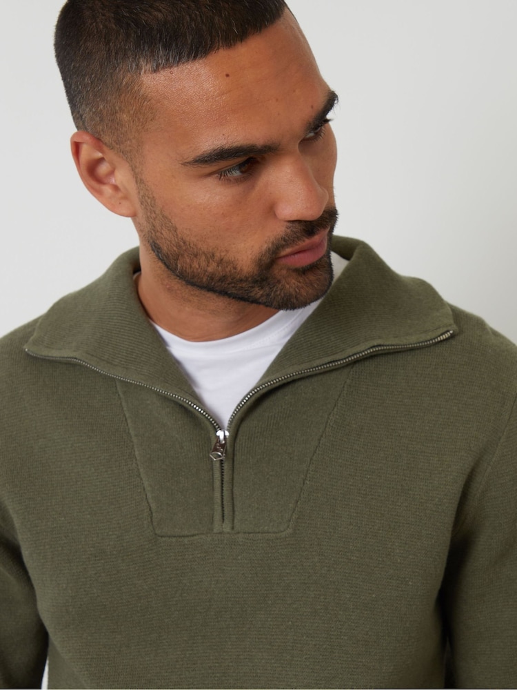 Threadbare Olive Green' Rib Panel Quarter Zip Jumper - Image 4 of 4 Threadbare Olive Green' Rib Panel Quarter Zip Jumper - Image 4 of 4