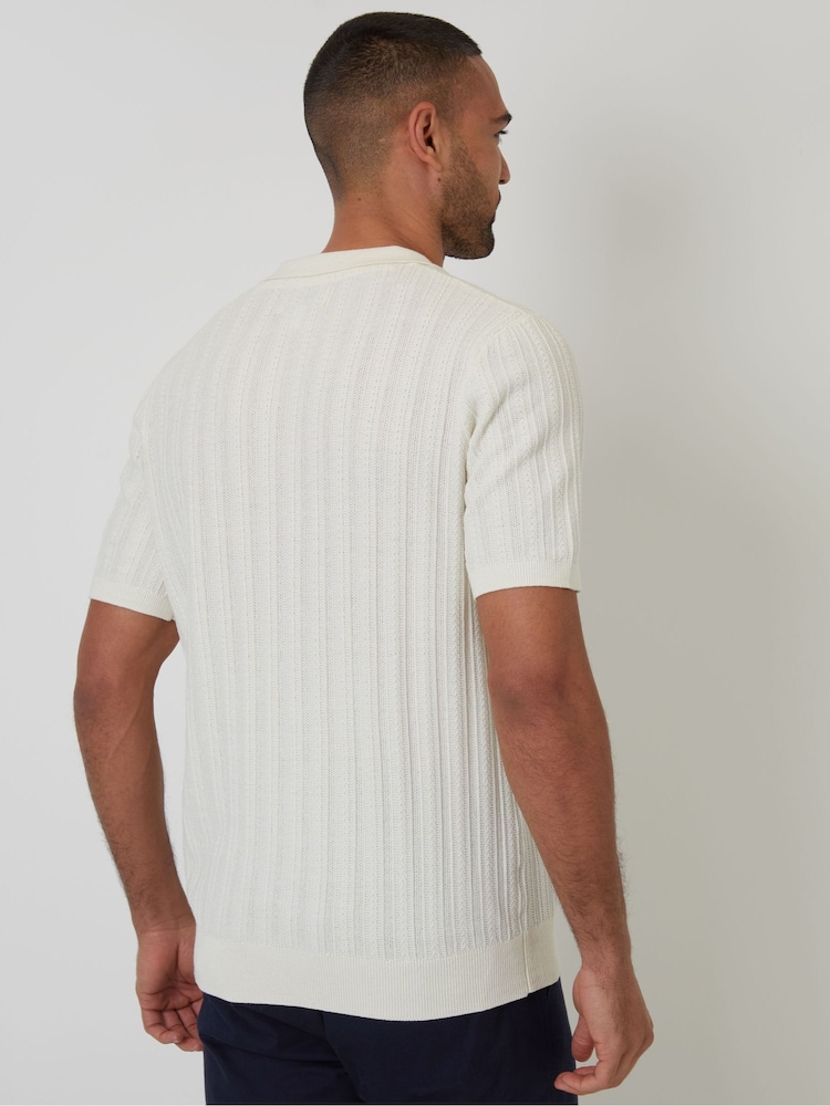 Threadbare Textured Knitted Trophy Neck Polo Shirt - Image 2 of 4