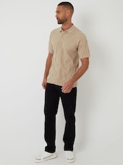 Threadbare Brown Cable Knit Button Through Shirt - Image 3 of 4
