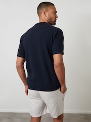 Threadbare Blue Textured Revere Collar Knitted Shirt - Image 2 of 4