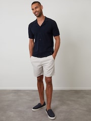 Threadbare Blue Textured Revere Collar Knitted Shirt - Image 3 of 4