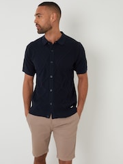 Threadbare Blue Cable Knit Button Through Shirt - Image 1 of 5