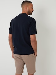 Threadbare Blue Cable Knit Button Through Shirt - Image 2 of 5