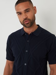 Threadbare Blue Cable Knit Button Through Shirt - Image 4 of 5