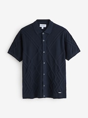 Threadbare Blue Cable Knit Button Through Shirt - Image 5 of 5