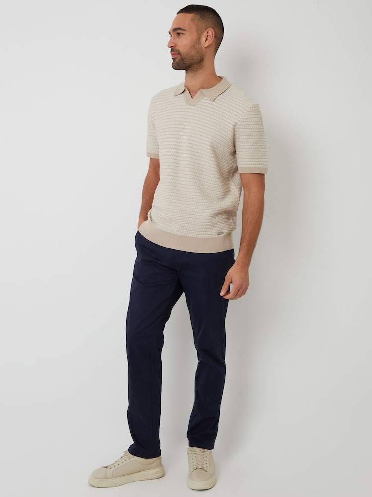 Natural - Tricou polo tricotat Threadbare cu guler Trophy și dungi texturate - Image 3 of 4