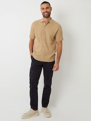 Threadbare Brown Textured Knitted Button Through Polo Shirt - Image 3 of 4