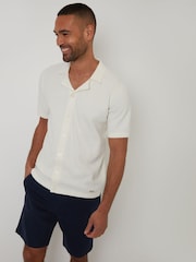 Threadbare Cream Textured Revere Collar Knitted Shirt - Image 3 of 6