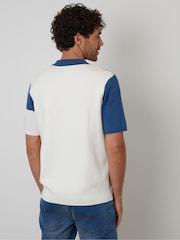 Threadbare Blue Colourblock Quarter Zip Knitted Polo Shirt - Image 2 of 4