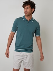 أخضر - Threadbare Knitted Short Sleeve Polo Shirt - صورة 1 من 4