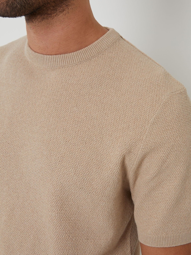 Threadbare Brown Moss Stitch Knitted T-Shirt - Image 2 of 4