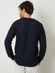Threadbare Navy Blue Crochet Knit Crew Neck Jumper - Image 2 of 4