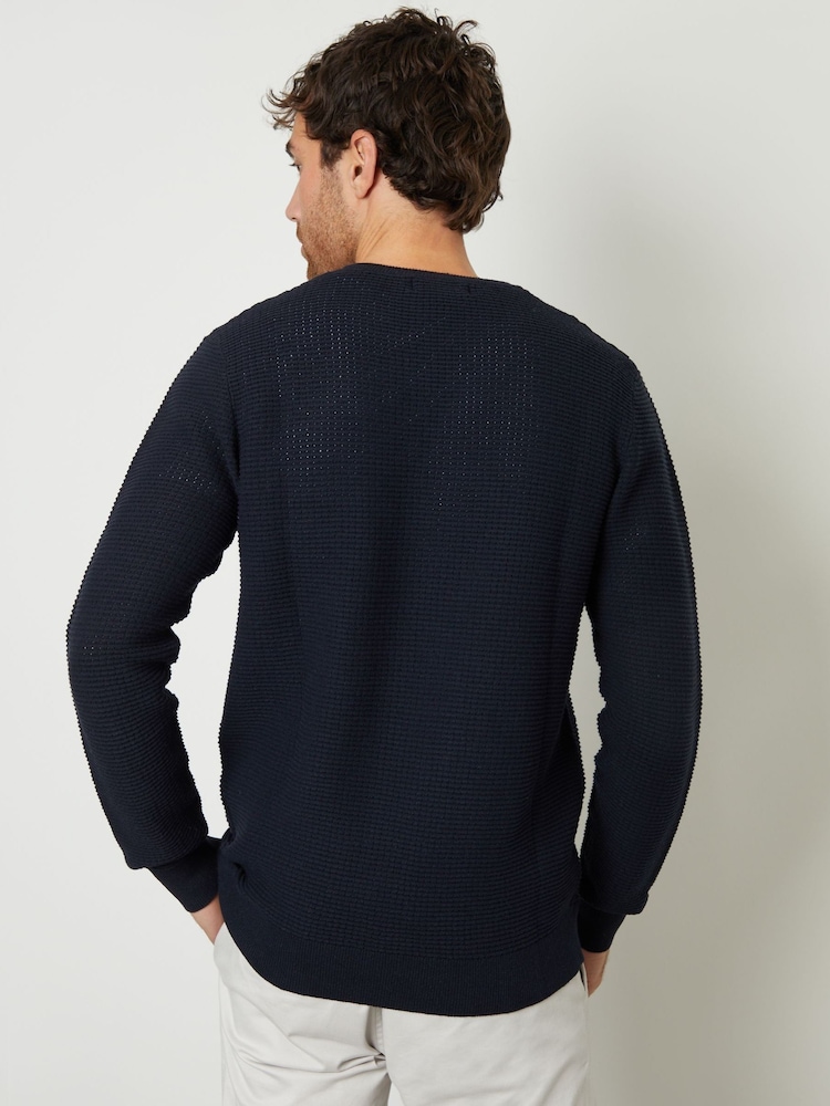 Threadbare Navy Blue Crochet Knit Crew Neck Jumper - Image 2 of 4
