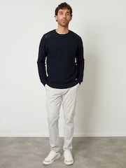 Threadbare Navy Blue Crochet Knit Crew Neck Jumper - Image 3 of 4