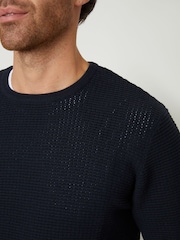Threadbare Navy Blue Crochet Knit Crew Neck Jumper - Image 4 of 4