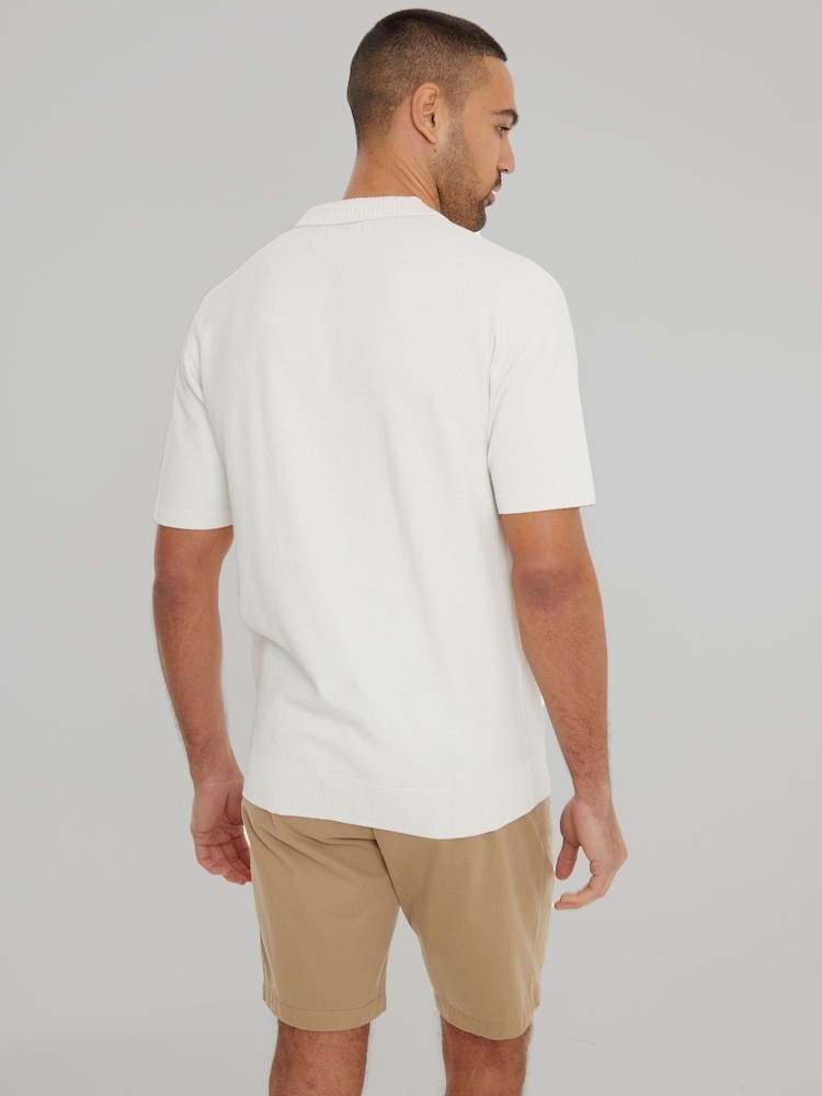 Threadbare Cream Trophy Neck Knitted Polo Shirt - Image 3 of 4