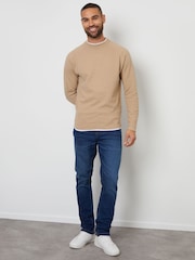 Threadbare Neutral Textured Raglan Mock T-Shirt Crew Neck Jumper - Image 3 of 4
