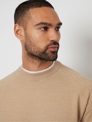 Threadbare Neutral Textured Raglan Mock T-Shirt Crew Neck Jumper - Image 4 of 4
