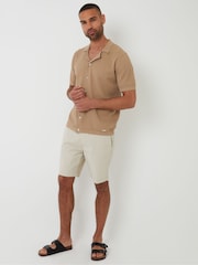 Threadbare Brown Textured Revere Collar Knitted Shirt - Image 4 of 5