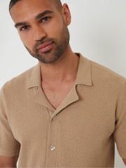 Threadbare Brown Textured Revere Collar Knitted Shirt - Image 5 of 5