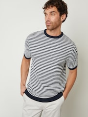 Threadbare Blue Stripe Textured Knitted T-Shirt - Image 1 of 4