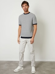 Threadbare Blue Stripe Textured Knitted T-Shirt - Image 2 of 4