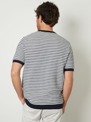 Threadbare Blue Stripe Textured Knitted T-Shirt - Image 3 of 4