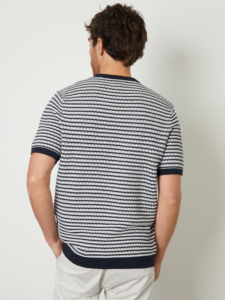 Threadbare Blue Stripe Textured Knitted T-Shirt - Image 3 of 4