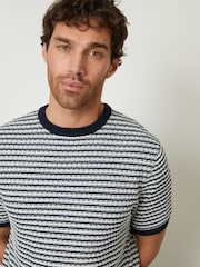 Threadbare Blue Stripe Textured Knitted T-Shirt - Image 4 of 4