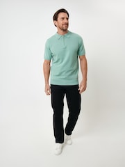 Threadbare Green Textured Front Quarter Zip Knitted Polo Shirt - Image 3 of 4