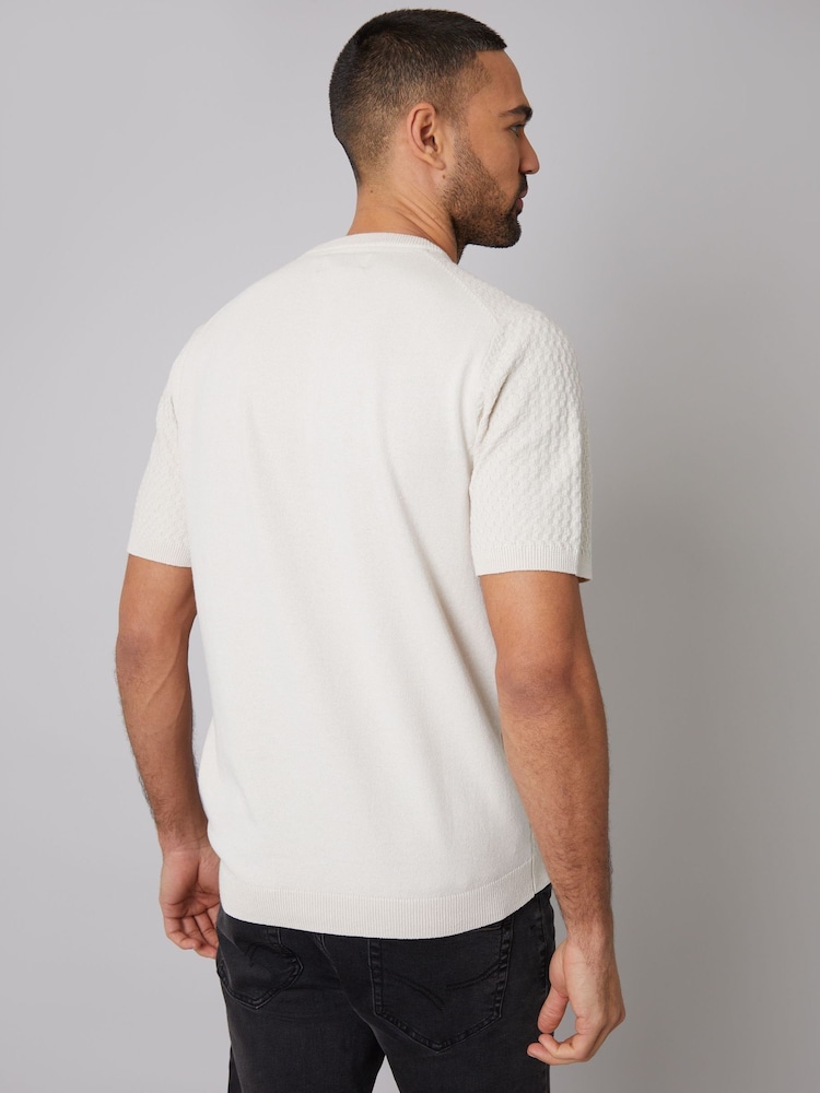 Threadbare Natural Textured Front Knitted T-Shirt - Image 2 of 4 Threadbare Natural Textured Front Knitted T-Shirt - Image 2 of 4